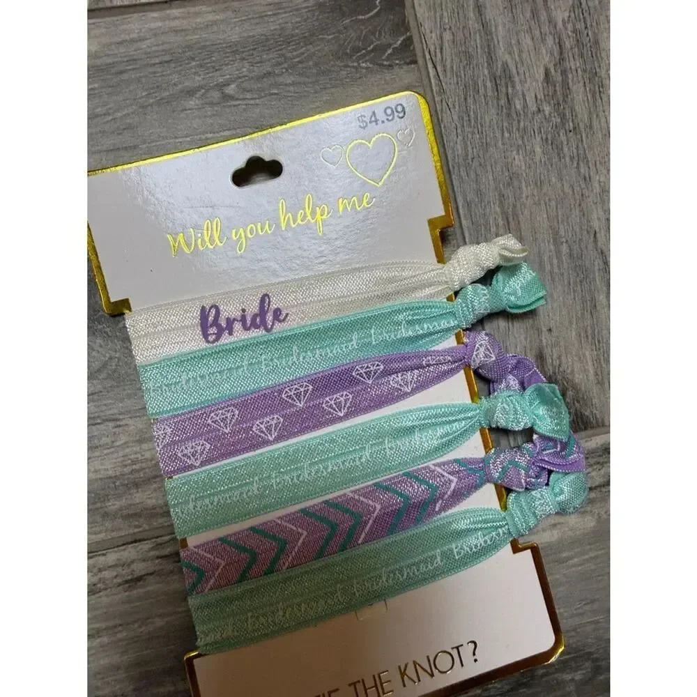 Bride Tribe White Pouch Pink Script and Pink Blue Scrunchie Keyring Set Bundle